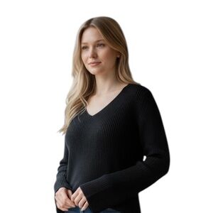 Brooks Brothers Pure Italian Cashmere V Neck Knit Sweater Womens Black